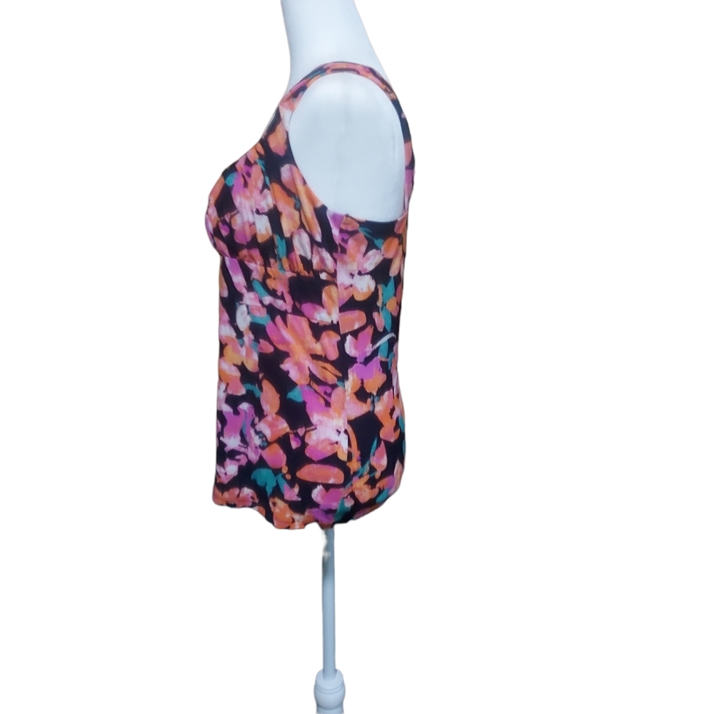 Ann Taylor Factory M Tank Top Blouse Floral Pink Orange Black shirt Sleeveless - Picture 2 of 3